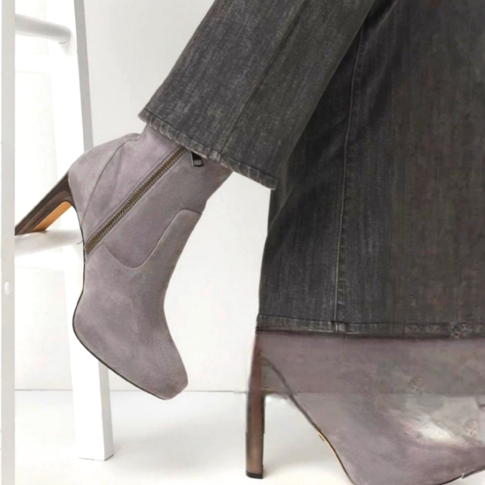 Chic Gray Suede Ankle Boots with Zipper
